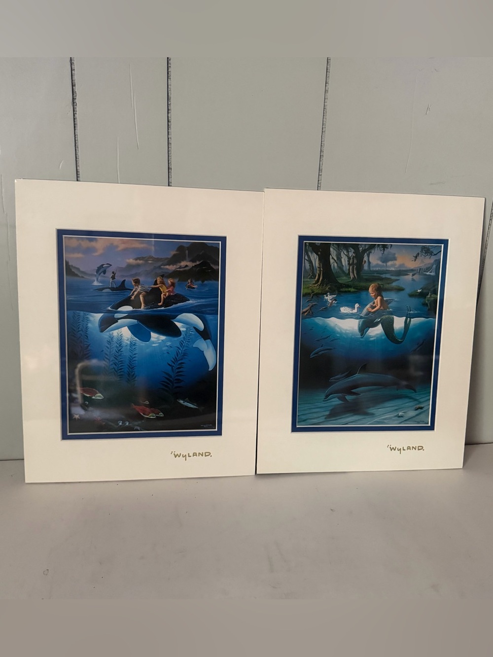 Pair Of Vintage Wyland & Jim Warren Art Prints 1994 Matted 14”x 11” SEALED.